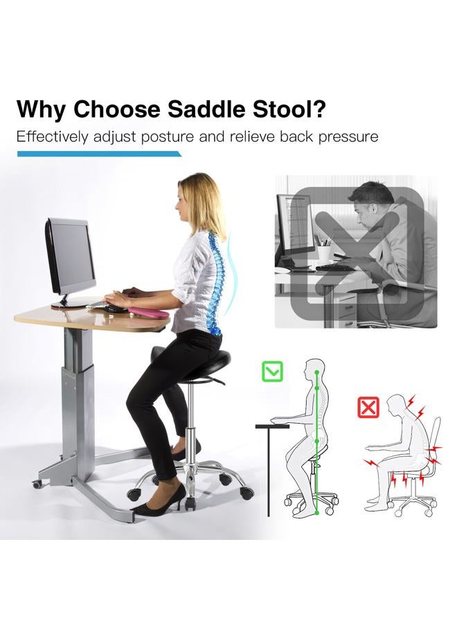 SALONFACTORY Adjustable Rolling Saddle Salon Stool - 400lbs Weight Capacity，360° Swivel，Thick Seat Padding，Saddle Chair with Wheels for Medical Massage Salon Kitchen Spa Drafting Nail-Tech - Image 3