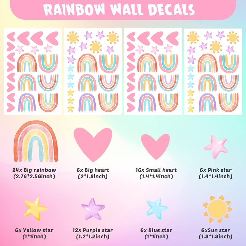 Epakh All-round unified build Epakh Rainbow Wall Decor - Stickers & Decals for Girls & Boys - Watercolor Rainbow Heart Sun Star Wall Stickers - Luminous Green Style Ergonomic build - Image 3