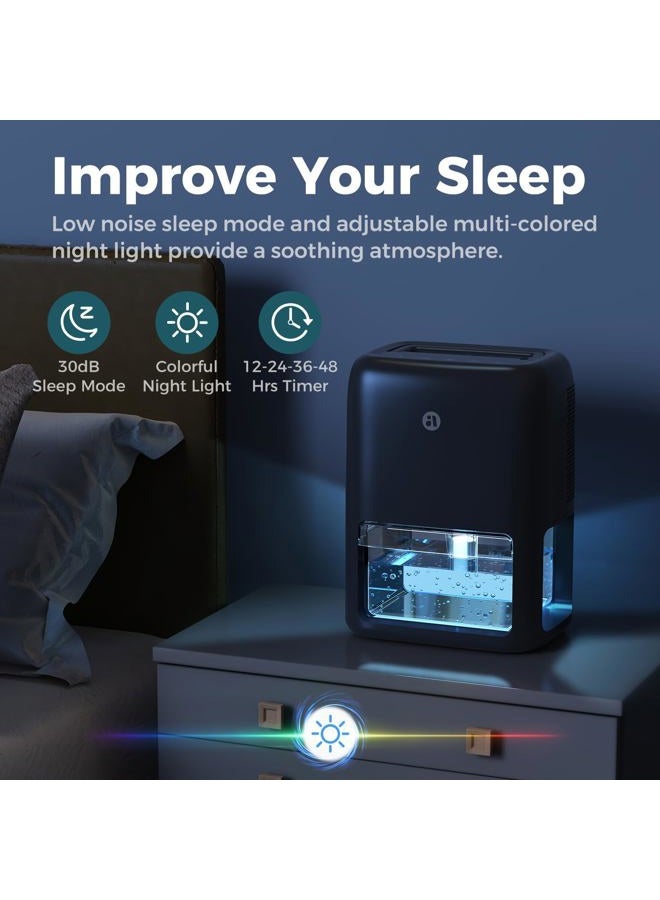 BREEZOME 60 OZ Dehumidifiers for Home, Dual-Semiconductor Quiet Dehumidifier with Timer Auto-Off Sleep Mode 7 Colors Light Portable Small Dehumidifiers for Bathroom, Cloakroom, RV, Black - Image 5