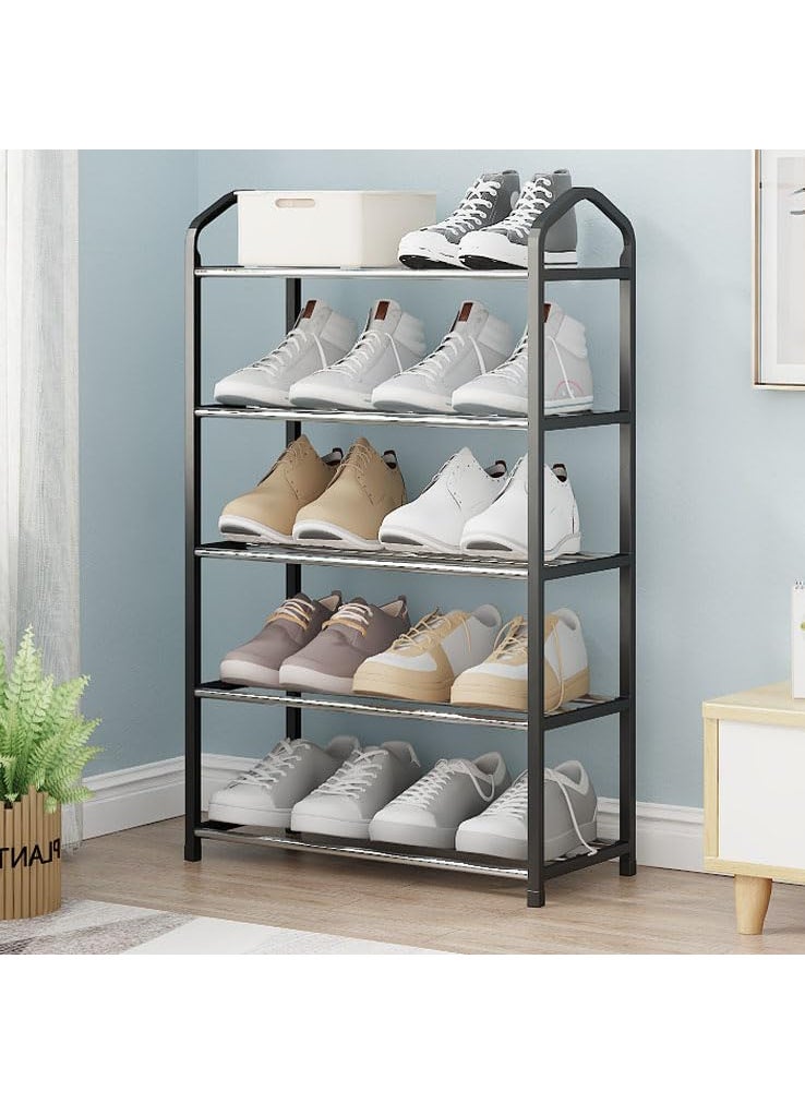 DWELLIT DWELLIT Shoe Rack Organizer a Stylish Storage Solution for Footwear Crafted with Durable Metal and Plastic Perfect for Any entryway or Closet Black Metal Shelves with pp Plastic Frame 5 Layer  - Image 1