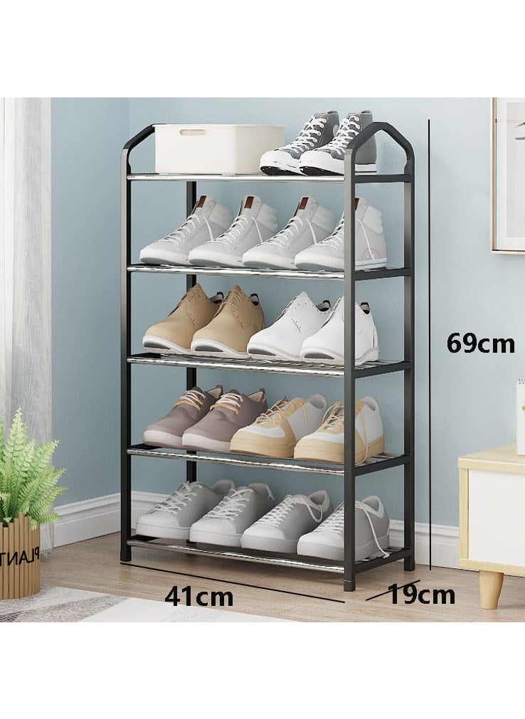DWELLIT DWELLIT Shoe Rack Organizer a Stylish Storage Solution for Footwear Crafted with Durable Metal and Plastic Perfect for Any entryway or Closet Black Metal Shelves with pp Plastic Frame 5 Layer  - Image 4