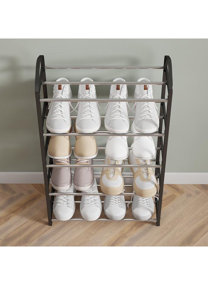 DWELLIT DWELLIT Shoe Rack Organizer a Stylish Storage Solution for Footwear Crafted with Durable Metal and Plastic Perfect for Any entryway or Closet Black Metal Shelves with pp Plastic Frame 5 Layer  - Image 2