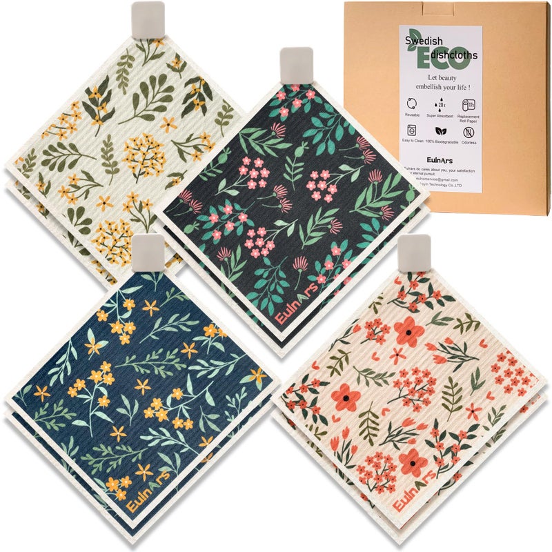Eulnars Reusable Paper Towels, Swedish Dishcloths for Kitchen 8-Pack, Non-Scratch Swedish Dish Towels, Super Absorbent Cellulose Dish Cloths, Eco Friendly Gifts - Image 1