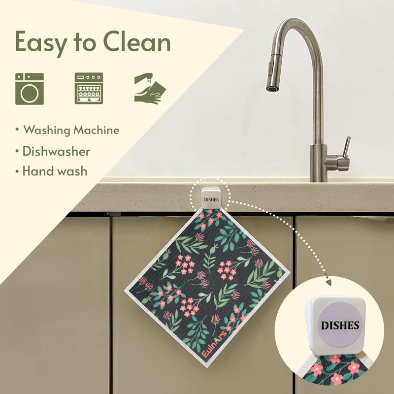 Eulnars Reusable Paper Towels, Swedish Dishcloths for Kitchen 8-Pack, Non-Scratch Swedish Dish Towels, Super Absorbent Cellulose Dish Cloths, Eco Friendly Gifts - Image 2
