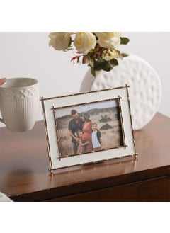 Enhabit Enhabit Table Top Photo Frame with Stand Wall Picture Frame For Home Decor Office Bedroom Living Room Metal and Glass Material Holds 1 Photo of Size 4 Inch x 6 Inch White Gold Medium  - Image 1