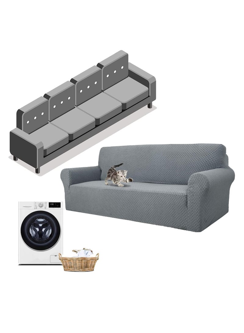 SYOSI Newest Jacquard Extra Large Sofa Covers for 3 or 4 Seater Super Stretch Non Slip Couch Cover for Dogs Pet Friendly Sofa Slipcover Furniture Protector Light Grey - Image 1