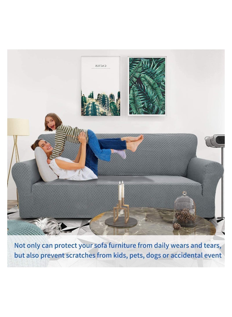 SYOSI Newest Jacquard Extra Large Sofa Covers for 3 or 4 Seater Super Stretch Non Slip Couch Cover for Dogs Pet Friendly Sofa Slipcover Furniture Protector Light Grey - Image 2