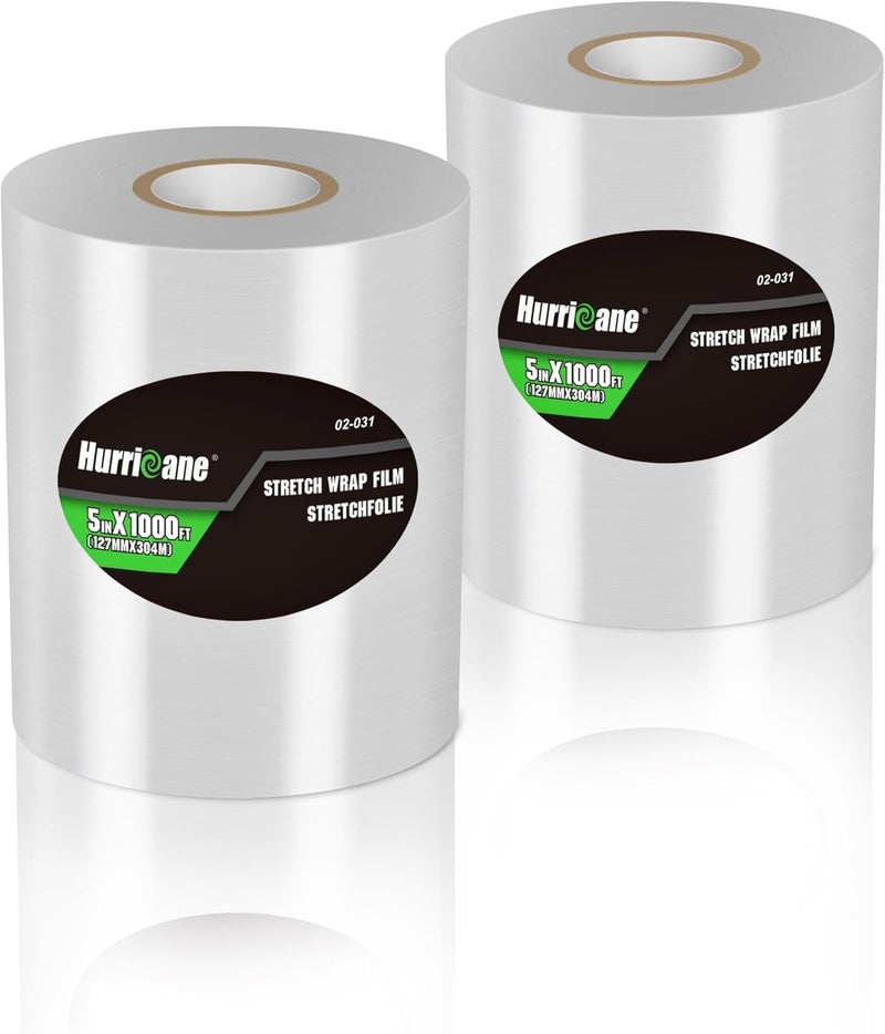 Hurricane Stretch Wrap Film Refill Rolls, Clear Stretch Wrap Refill Roll, 2 Pack 80 Gauge Thick 5 inch 1000 ft, Clear Plastic Pallet Shrink Film, Stretch Plastic Wrap for Packing, Moving, Storage - Image 1