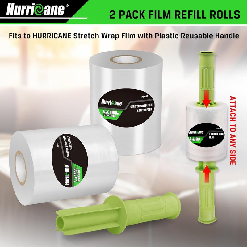 Hurricane Stretch Wrap Film Refill Rolls, Clear Stretch Wrap Refill Roll, 2 Pack 80 Gauge Thick 5 inch 1000 ft, Clear Plastic Pallet Shrink Film, Stretch Plastic Wrap for Packing, Moving, Storage - Image 3