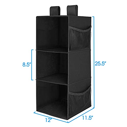 MAX Houser 3-Shelf Hanging Closet Organizer, Hanging Sweater Organizer, Foldable Hanging Shelves for Closet with 2 Velcro, Black - Image 2