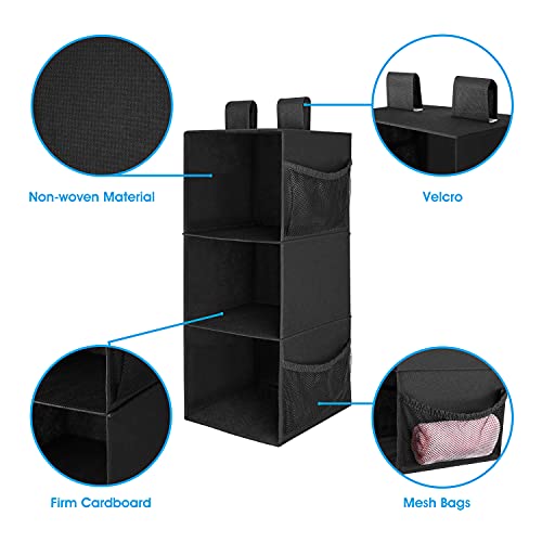 MAX Houser 3-Shelf Hanging Closet Organizer, Hanging Sweater Organizer, Foldable Hanging Shelves for Closet with 2 Velcro, Black - Image 3