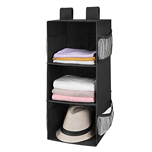 MAX Houser 3-Shelf Hanging Closet Organizer, Hanging Sweater Organizer, Foldable Hanging Shelves for Closet with 2 Velcro, Black - Image 1