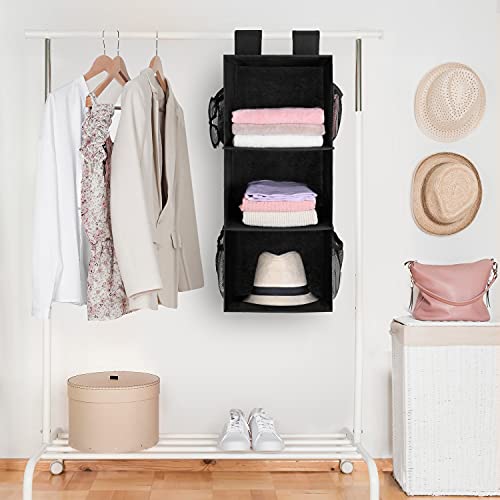 MAX Houser 3-Shelf Hanging Closet Organizer, Hanging Sweater Organizer, Foldable Hanging Shelves for Closet with 2 Velcro, Black - Image 4