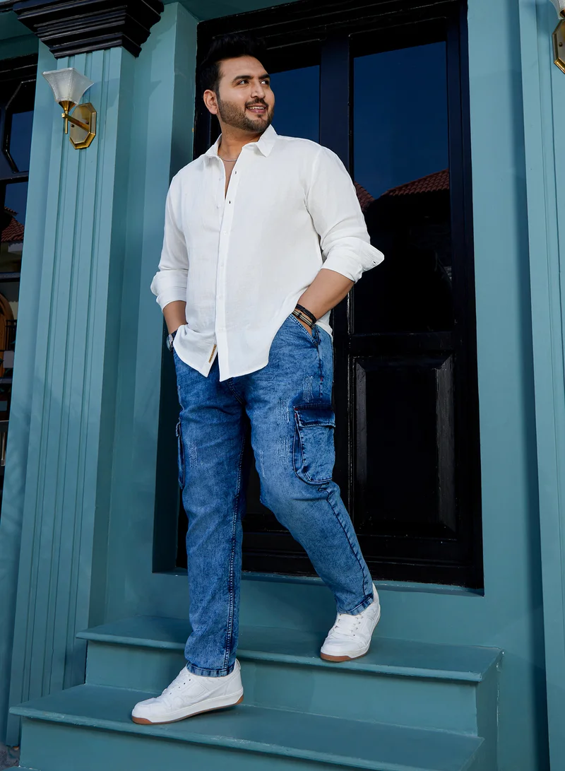 Instafab Plus  Instafab Plus Men's Indigo Blue Cargo Denim Jeans For Casual Wear | Mid-Rise | Regular Fit | Button Closure | Plus Size Denim Jeans Crafted With Comfort Fit For Everyday Wear for Men | Best Price UAE