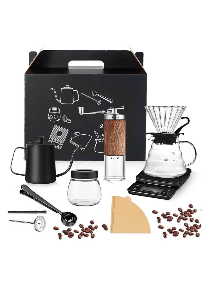 XVersion Pour Over Coffee Makers (10 Pcs Set) V60 Drip Coffee Set with Glass,Coffee Grinder,Kettle,Filter Paper,Coffee Scale,Coffee Spoon,Hand Mill,Server,Coffee Maker kit for Home/Camping/Gift/Travel  - Image 2