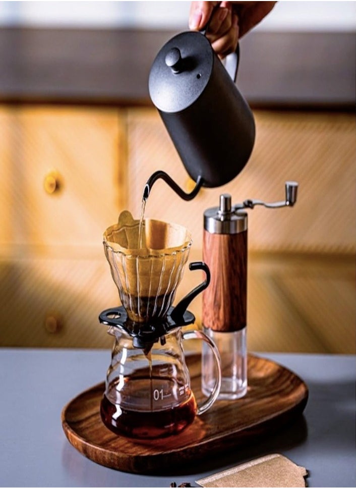 XVersion Pour Over Coffee Makers (10 Pcs Set) V60 Drip Coffee Set with Glass,Coffee Grinder,Kettle,Filter Paper,Coffee Scale,Coffee Spoon,Hand Mill,Server,Coffee Maker kit for Home/Camping/Gift/Travel  - Image 4