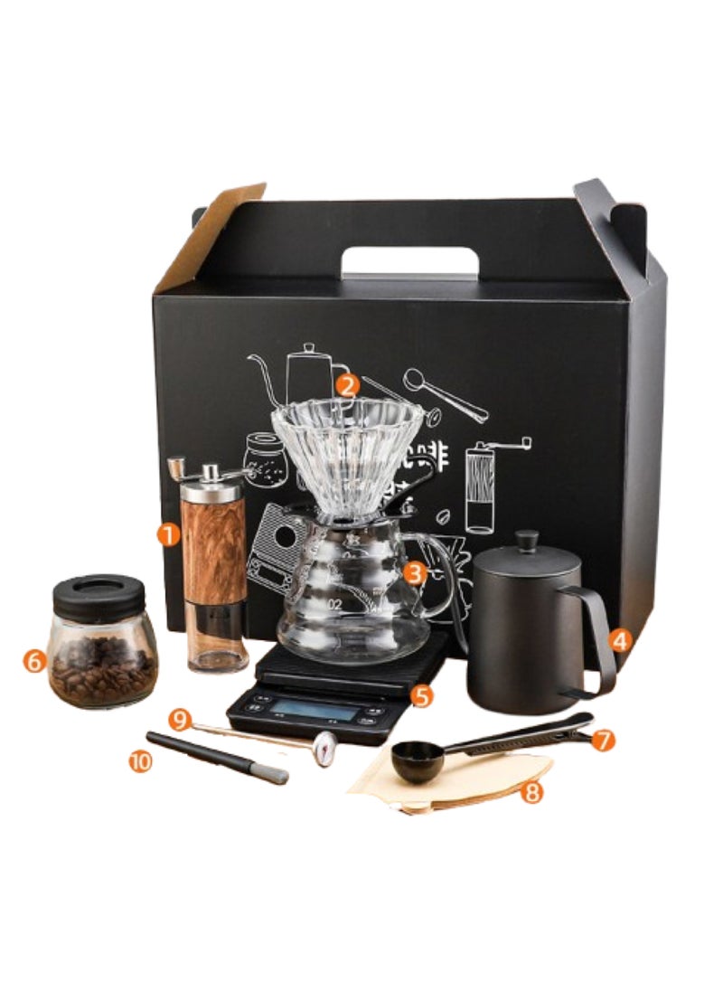 XVersion Pour Over Coffee Makers (10 Pcs Set) V60 Drip Coffee Set with Glass,Coffee Grinder,Kettle,Filter Paper,Coffee Scale,Coffee Spoon,Hand Mill,Server,Coffee Maker kit for Home/Camping/Gift/Travel  - Image 1