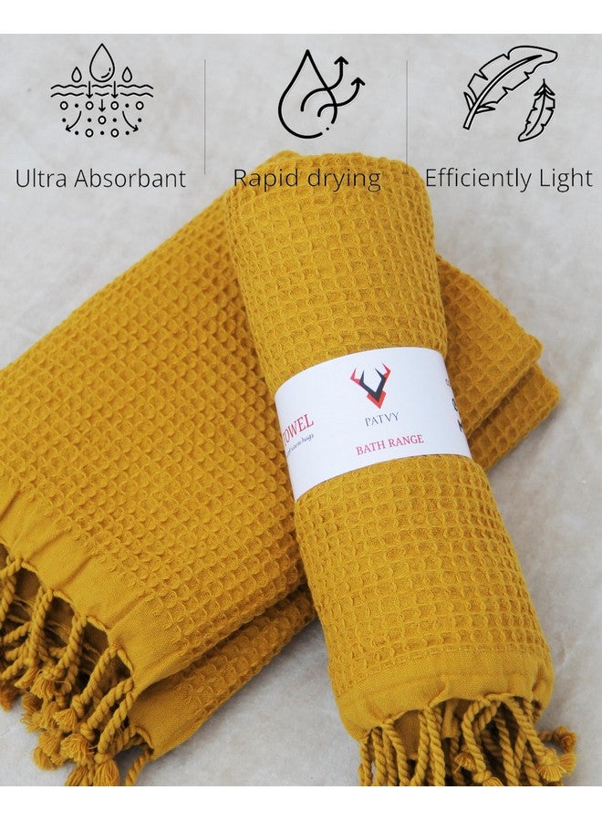 PATVY Bath Towels - 100% Cotton Waffle Weave Large Size Towels (75 x 150cm) - Quick Absorption &Faster Drying Bath Towel for Women & Men (Pack of 3, Lilac & Brick & Mustard Yellow) - Image 4