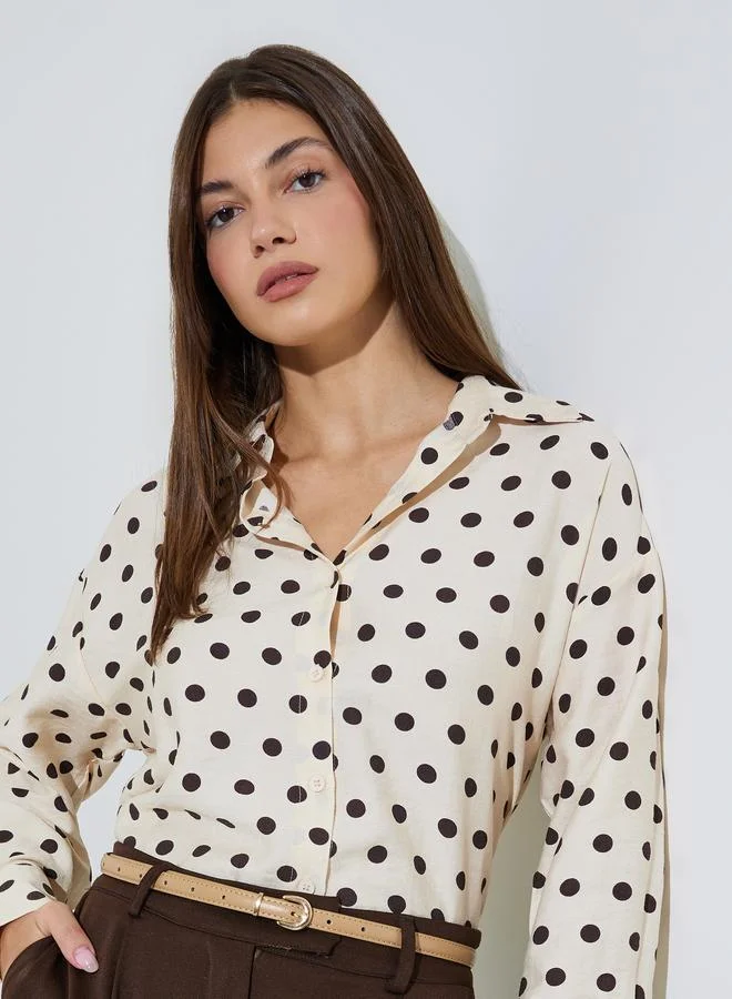 Styli Off-White Polka Dot Long Sleeve Regular Fit Shirt