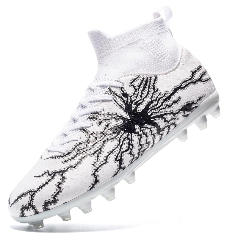HRJR Kids Soccer Cleats Boys Girls Training Football Cleats Youth Hightop Soccer Shoes for LittleBig Professional Athletic Outdoor Football Shoes White 3 Big Kid - Image 2