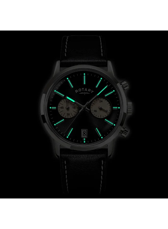 Rotary  Rotary Men's 1895 Stainless Steel Chronograph Black Leather Strap Watch - RGS10067/04 for Men | Best Price UAE