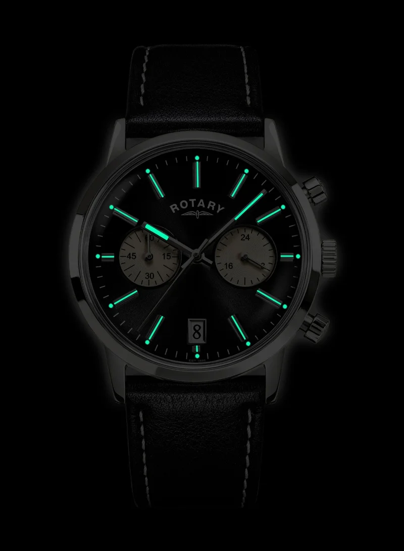 Rotary  Men's 1895 Chronograph Watch, 40 mm, Black Dial, Black Leather Strap for Men | Best Price UAE