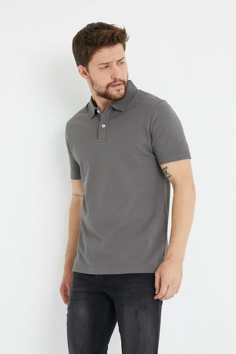 Odelon Men's Basic Polo Neck T-Shirt (Regular Fit) Anthracite