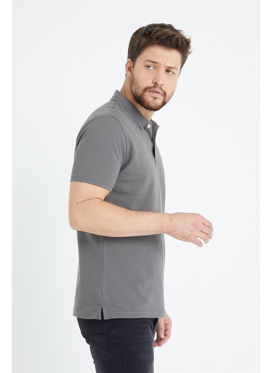 Odelon Men's Basic Polo Neck T-Shirt (Regular Fit) Anthracite  - Image 2