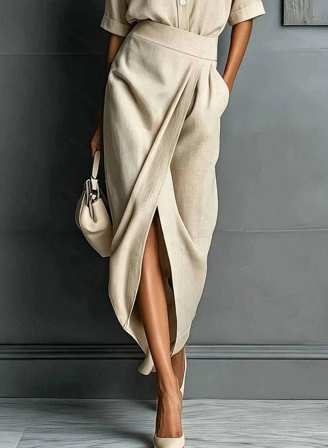Take Two Plain Short Sleeve Top And Asymmetric Hem Skirt Set