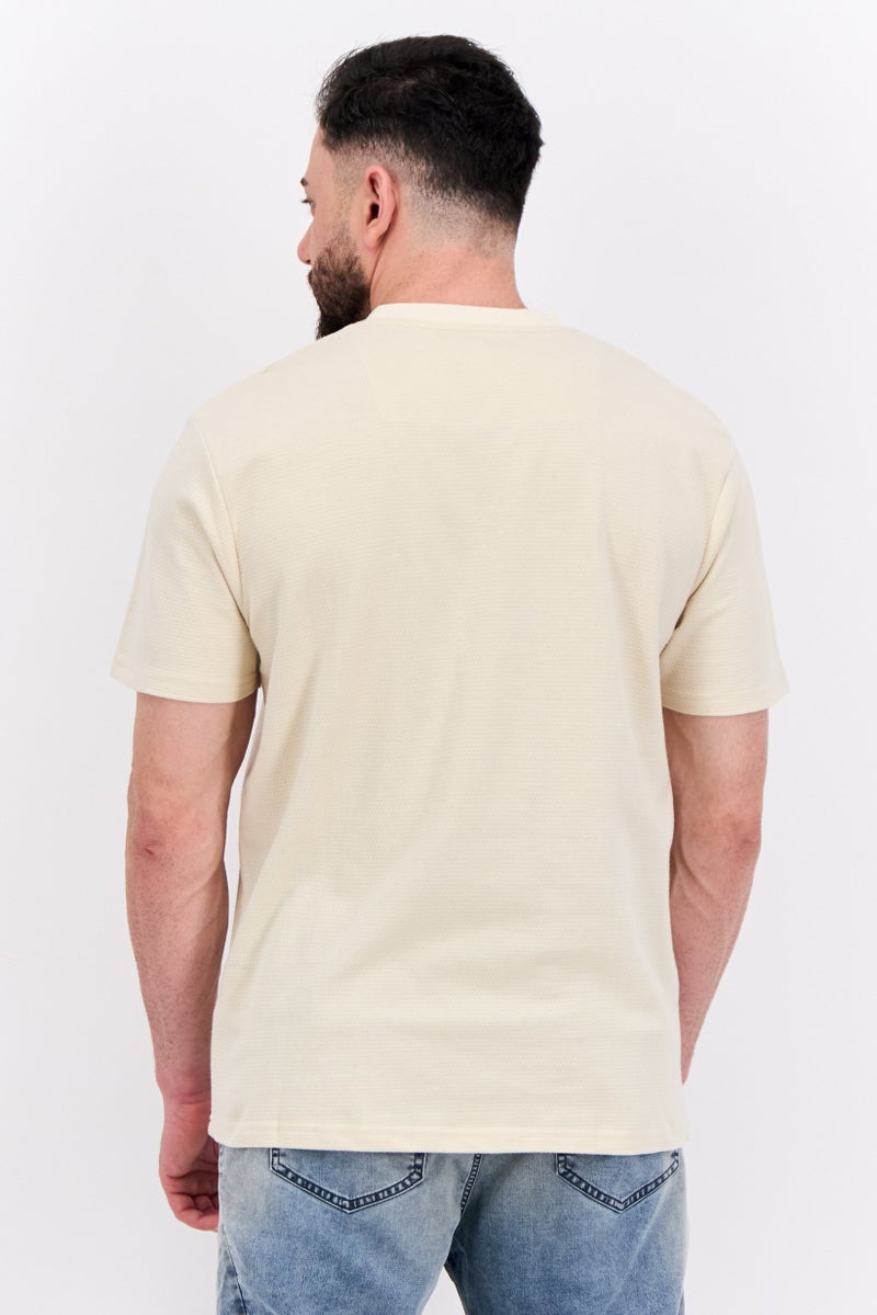 Threadbare Men Crew Neck Short Sleeves Textured Lesley T-Shirt, Beige - Image 4