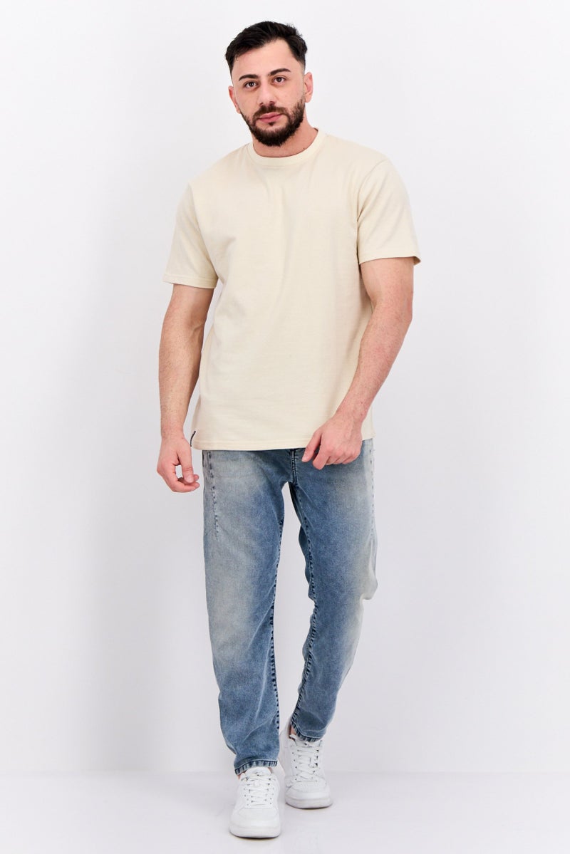 Threadbare Men Crew Neck Short Sleeves Textured Lesley T-Shirt, Beige - Image 3