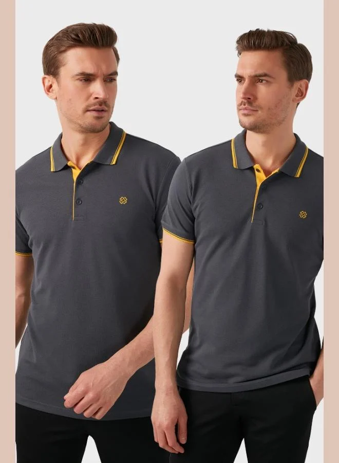 بوراتي تيشيرت بولو رجالي قطن بوراتي بقصة ضيقة بياقة وأزرار عبوة من قطعتين