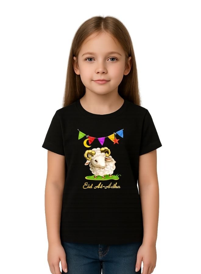PRINTSHOP4ME Girls Eid Al-Adha Themed Cotton T-Shirt–Round Neck,Short Sleeve,Comfortable Kids Wear For Festive Celebrations  - Image 1
