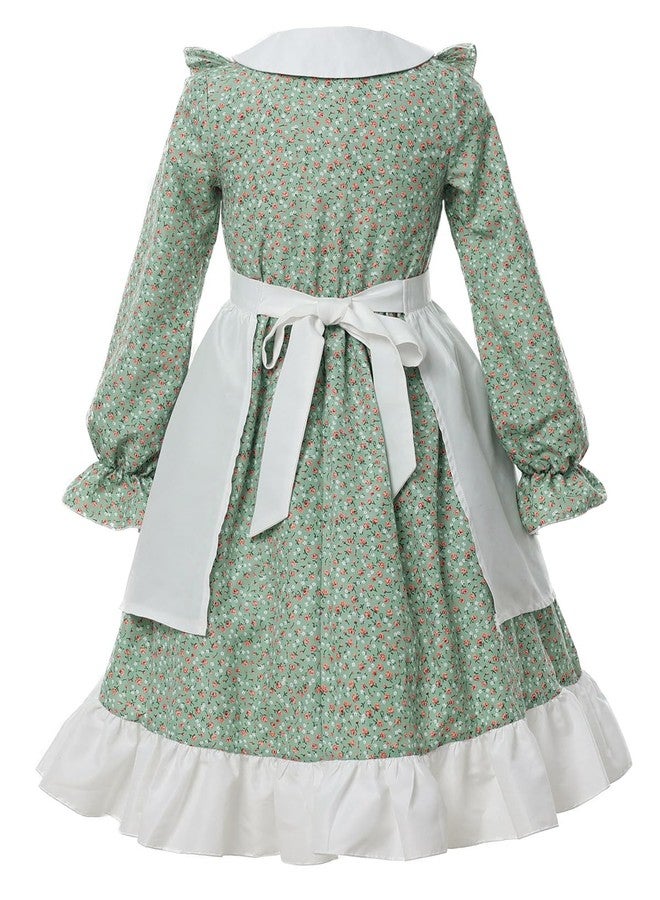 FCCAM FCCAM FCCAM Prairie Dresses for Girls Pioneer Costume 19th Century Long Sleeves Colonial Dress Green XXL age over 4 years old - Image 2