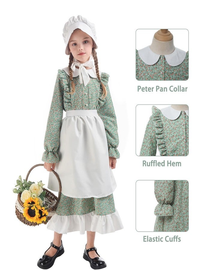 FCCAM FCCAM FCCAM Prairie Dresses for Girls Pioneer Costume 19th Century Long Sleeves Colonial Dress Green XXL age over 4 years old - Image 5