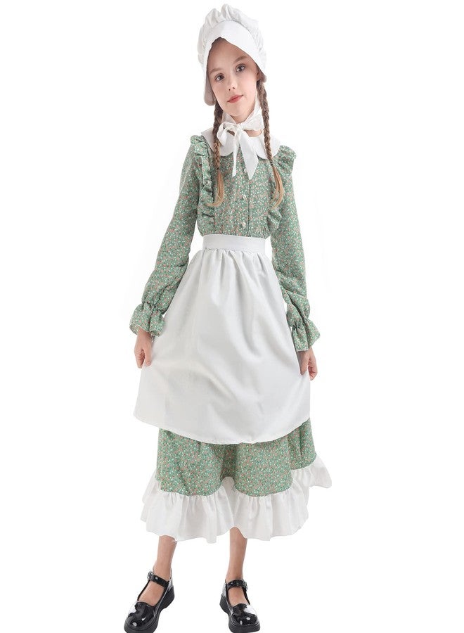 FCCAM FCCAM FCCAM Prairie Dresses for Girls Pioneer Costume 19th Century Long Sleeves Colonial Dress Green XXL age over 4 years old - Image 3
