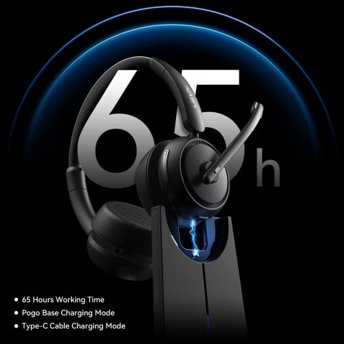 LEVN Wireless Headset with Mic for Work, Bluetooth Headset with Microphone (Noise Cancelling), 65 Hrs Working Time 2.4G Wireless Headphones with Mic for Work/Call Center/PC/Computer/Laptop/Teams/Zoom - Image 3