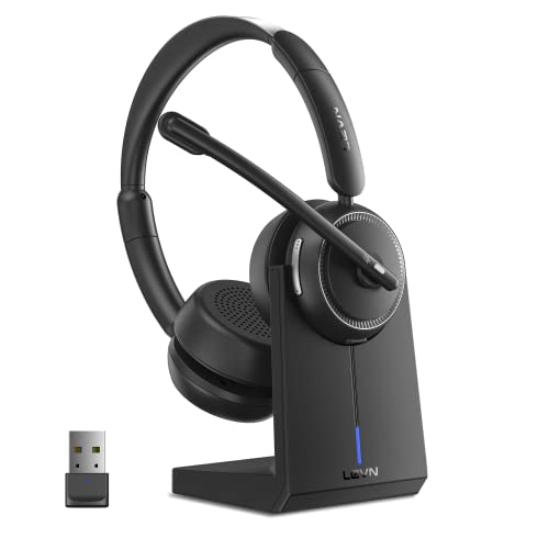 LEVN Wireless Headset with Mic for Work, Bluetooth Headset with Microphone (Noise Cancelling), 65 Hrs Working Time 2.4G Wireless Headphones with Mic for Work/Call Center/PC/Computer/Laptop/Teams/Zoom - Image 1
