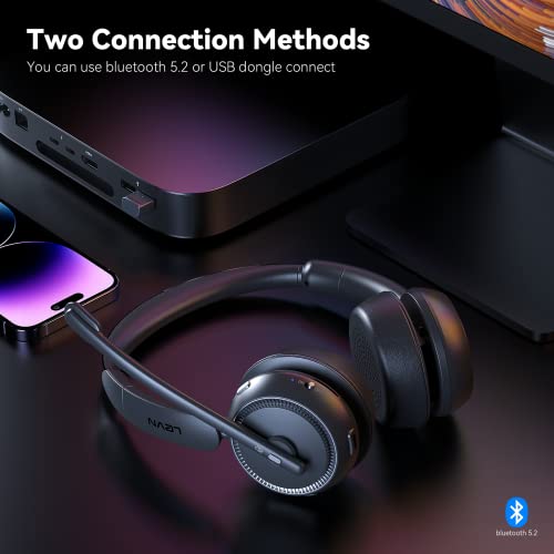 LEVN Wireless Headset with Mic for Work, Bluetooth Headset with Microphone (Noise Cancelling), 65 Hrs Working Time 2.4G Wireless Headphones with Mic for Work/Call Center/PC/Computer/Laptop/Teams/Zoom - Image 4