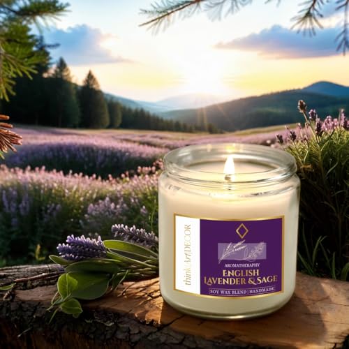 ThinkArtDecor Soy Wax Scented Candles for Home Decoration, Burn Time 35-40 Hrs, Luxury Fragrance Candles for Gifting, Aesthetic Glass Jar Aroma Therapy Candle (English Lavender & Sage) - Image 5