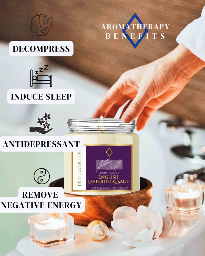 ThinkArtDecor Soy Wax Scented Candles for Home Decoration, Burn Time 35-40 Hrs, Luxury Fragrance Candles for Gifting, Aesthetic Glass Jar Aroma Therapy Candle (English Lavender & Sage) - Image 2