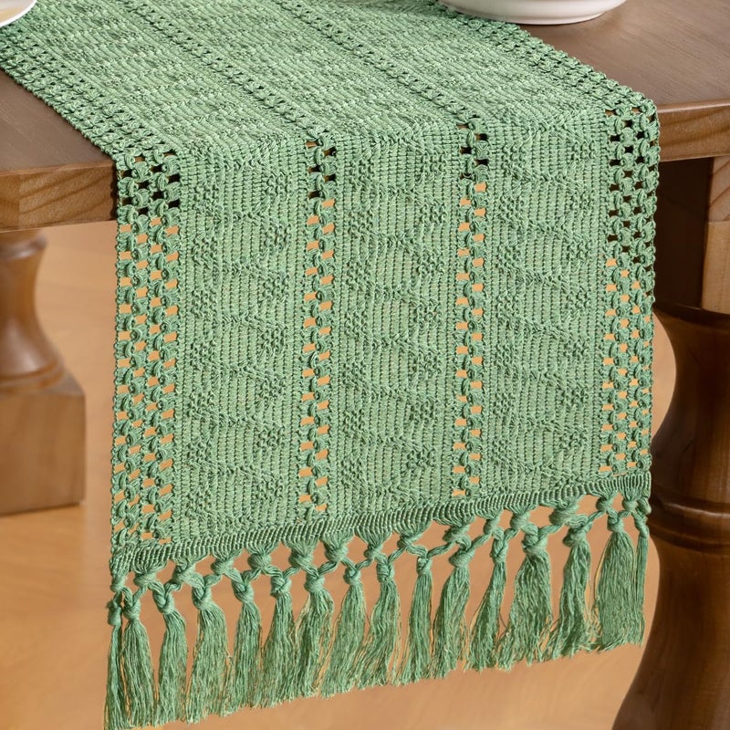 MLMW Boho Sage Green Table Runner 36 inches Short Coffee Table Runner Rustic Macrame Woven Table Runner Small Dresser Runners for Bedroom Living Room Home Decor - Image 2