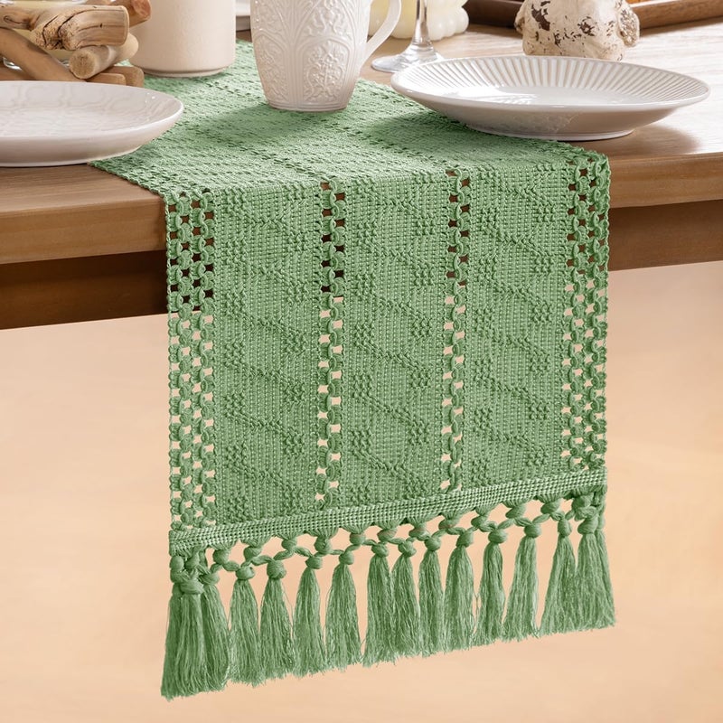 MLMW Boho Sage Green Table Runner 36 inches Short Coffee Table Runner Rustic Macrame Woven Table Runner Small Dresser Runners for Bedroom Living Room Home Decor - Image 5