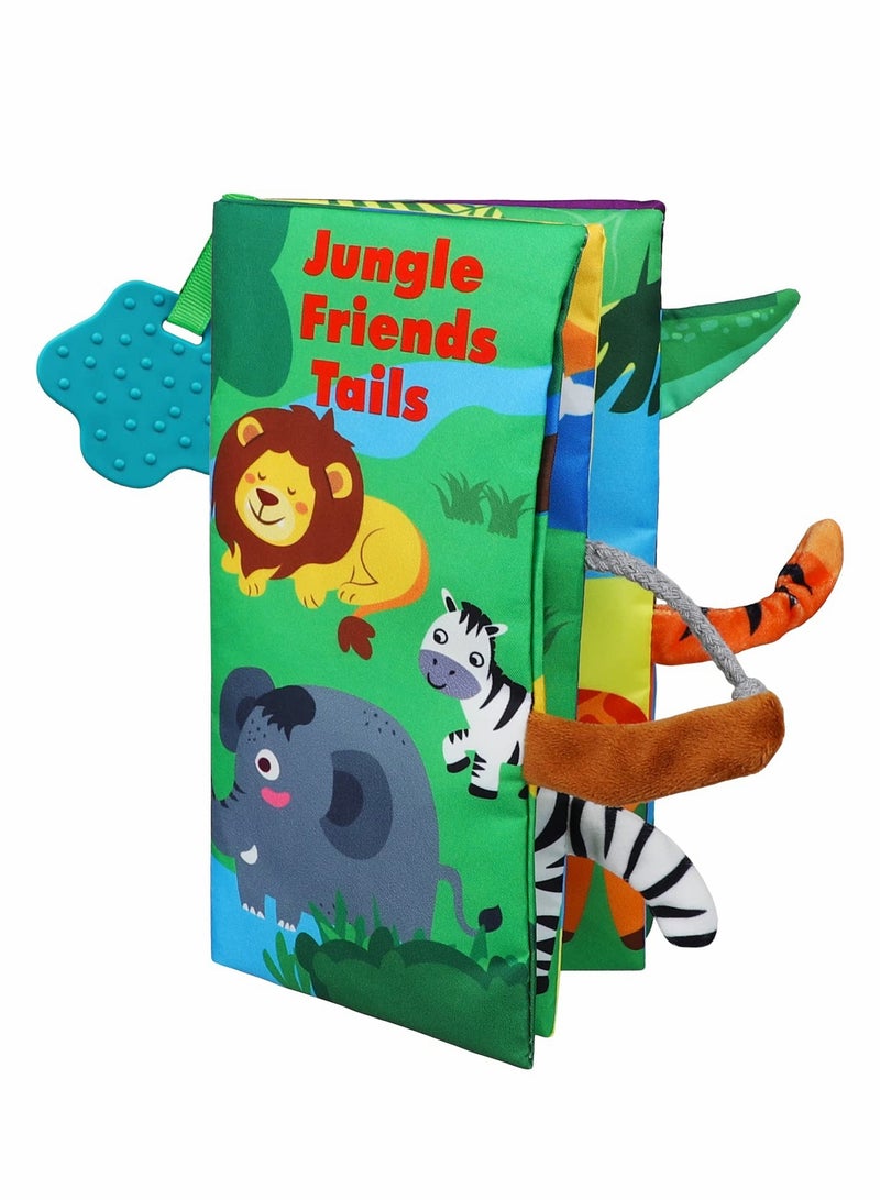 KASTWAVE Baby Book Soft Cloth Books, Touch and Feel Crinkle Book for Toddler with Animal Tail Interactive Educational Teething Toy Gift, Infant Books Sensory Baby Book, Newborn Book 6-12 Month (Jungle Friends) - Image 1