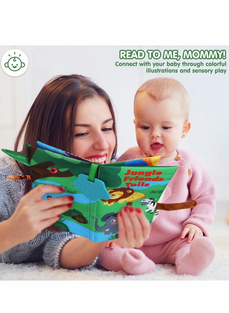 KASTWAVE Baby Book Soft Cloth Books, Touch and Feel Crinkle Book for Toddler with Animal Tail Interactive Educational Teething Toy Gift, Infant Books Sensory Baby Book, Newborn Book 6-12 Month (Jungle Friends) - Image 2