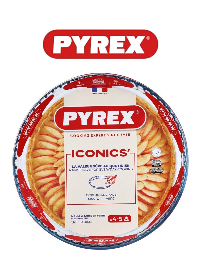 Pyrex Bake & Enjoy Flan Dish 28 cm - Durable Borosilicate Glass for Baking and Serving - Image 1