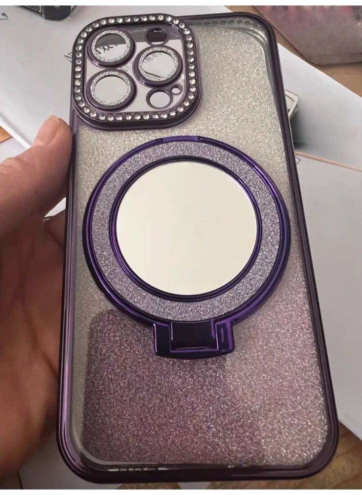 Crystal Rhinestone MagSafe iPhone Case with Glitter, Mirror Ring Stand & Protective Cover - Image 1