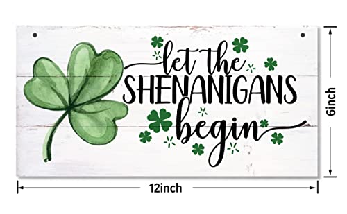 Gkwa Hanging St. Patrick's Day Wooden Decor - 'Let the Shenanigans Begin' Wall Art, Home & Door Sign, Shamrock Theme - Image 3