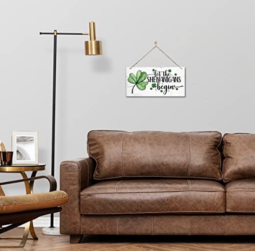 Gkwa Hanging St. Patrick's Day Wooden Decor - 'Let the Shenanigans Begin' Wall Art, Home & Door Sign, Shamrock Theme - Image 4