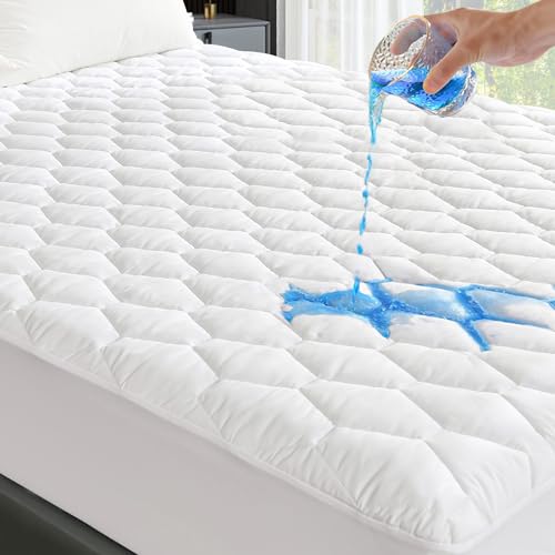 GRT Twin Mattress Protector Waterproof, 100% Waterproof Quilted Fitted Mattress Pad, Noiseless Hollow Cotton Mattress Cover, fits up to 18" Deep, Dust Proof White - Image 1